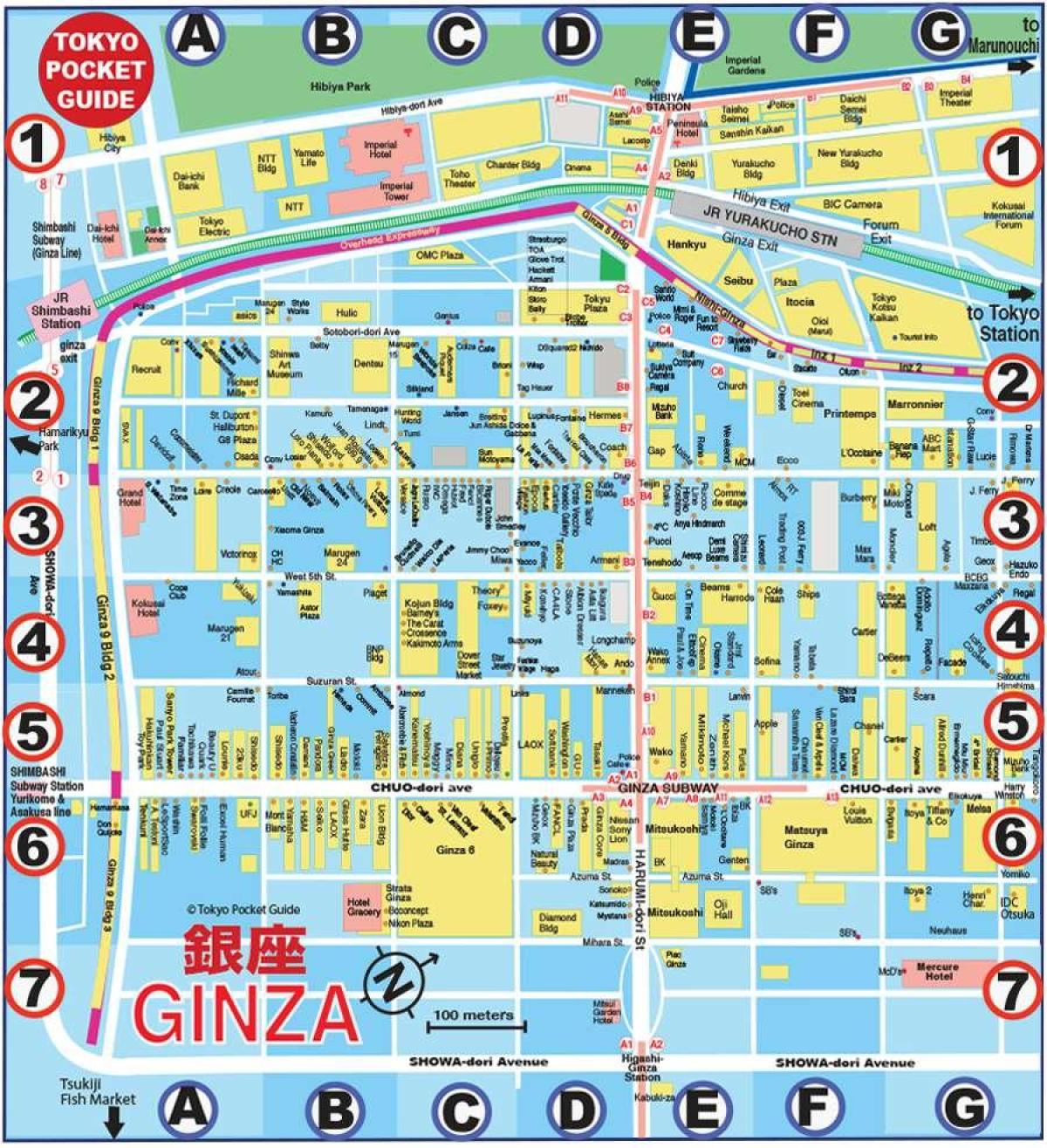 kaart van Ginza Tokio in het engels