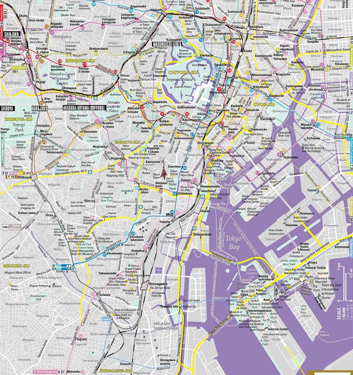 het centrum van Tokyo kaart