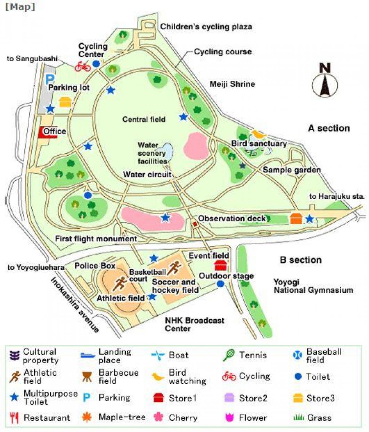 kaart van het Yoyogi-Park