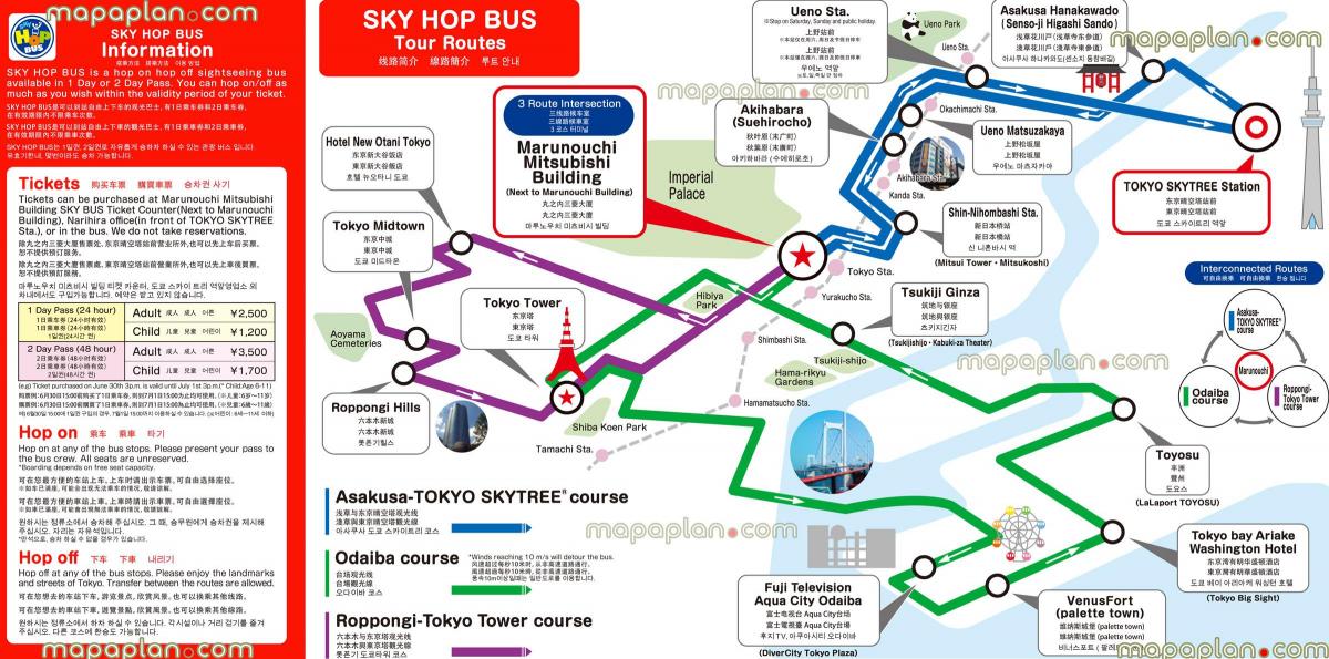 Tokio hop-on-hop-off bus kaart
