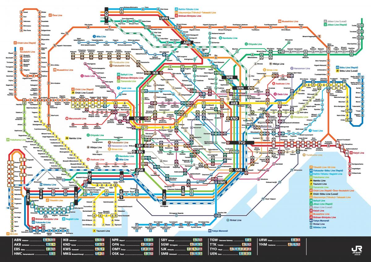 kaart van de JR-lijnen in Tokio