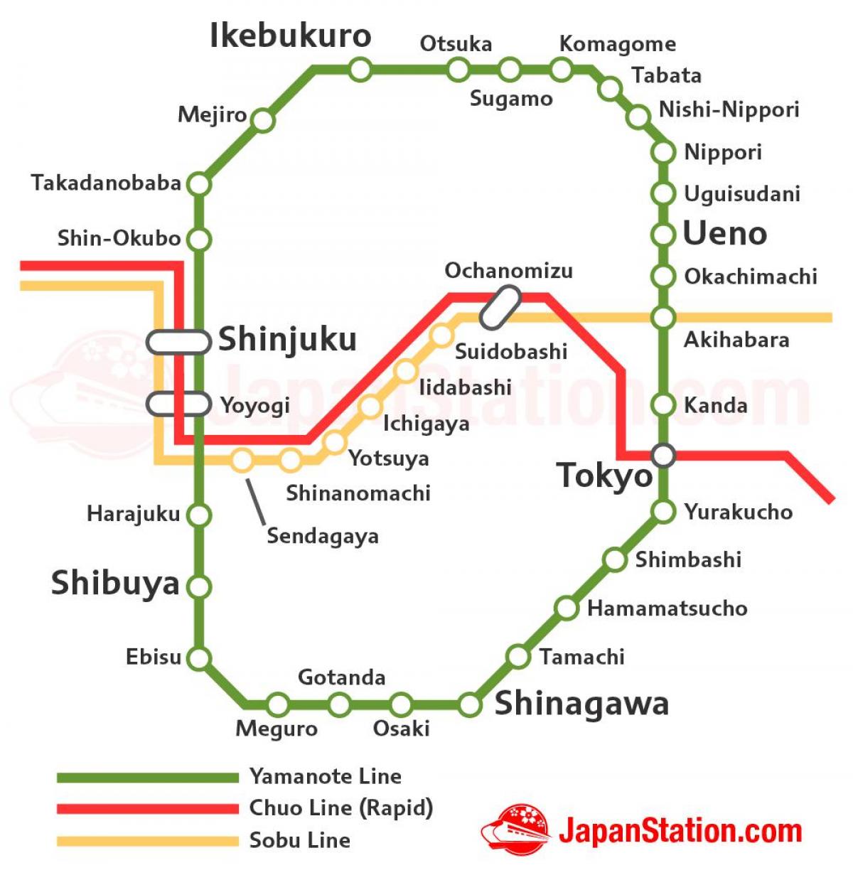 Tokio JR lijn kaart