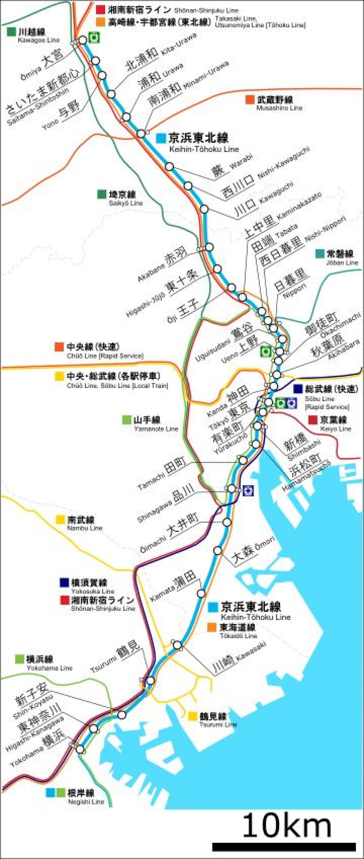 kaart van Keihin tohoku lijn