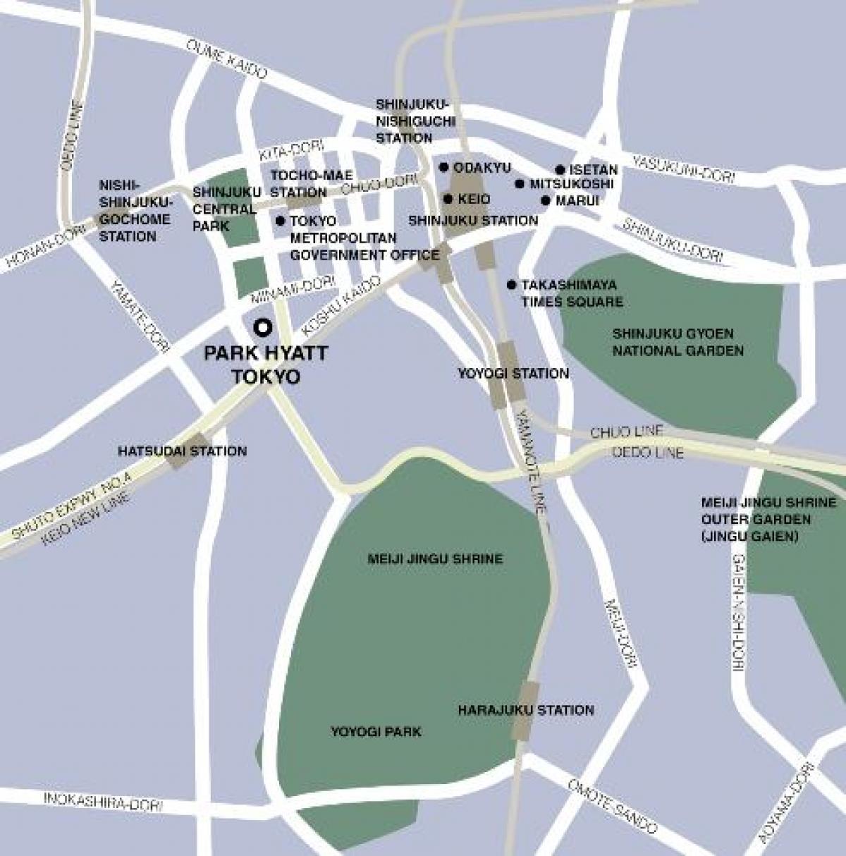 kaart van park hyatt Tokyo, een