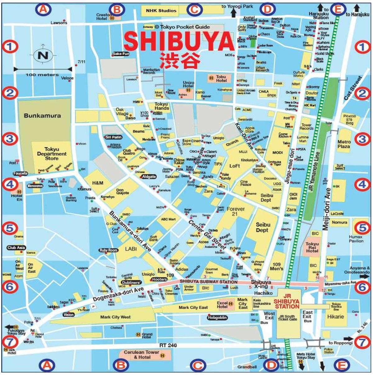 kaart van de wijk Shibuya in Tokio