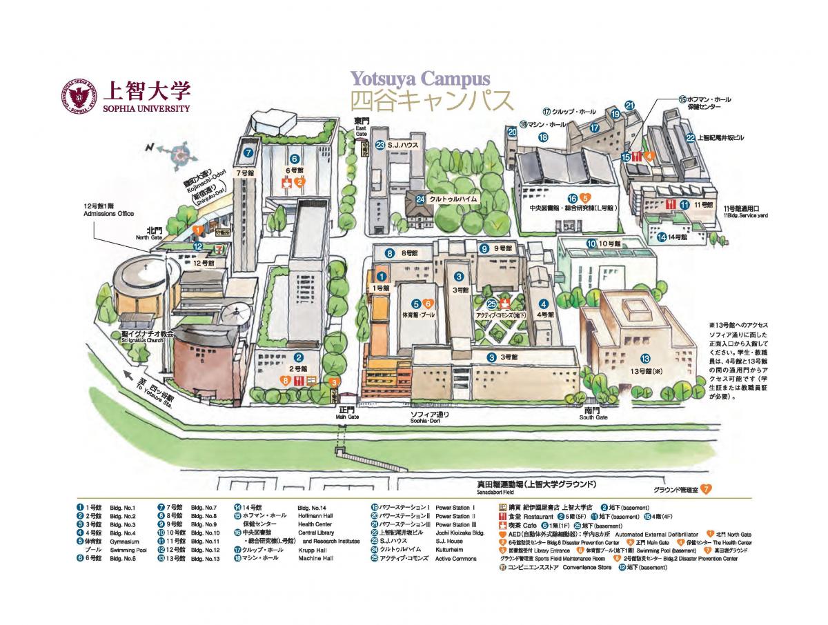 kaart van de Sophia universiteit campus