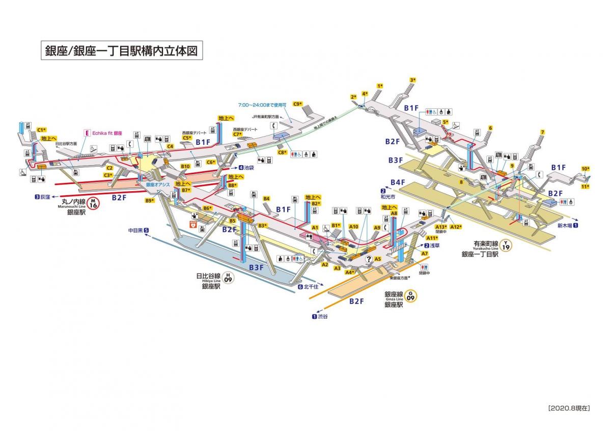 kaart van Ginza station