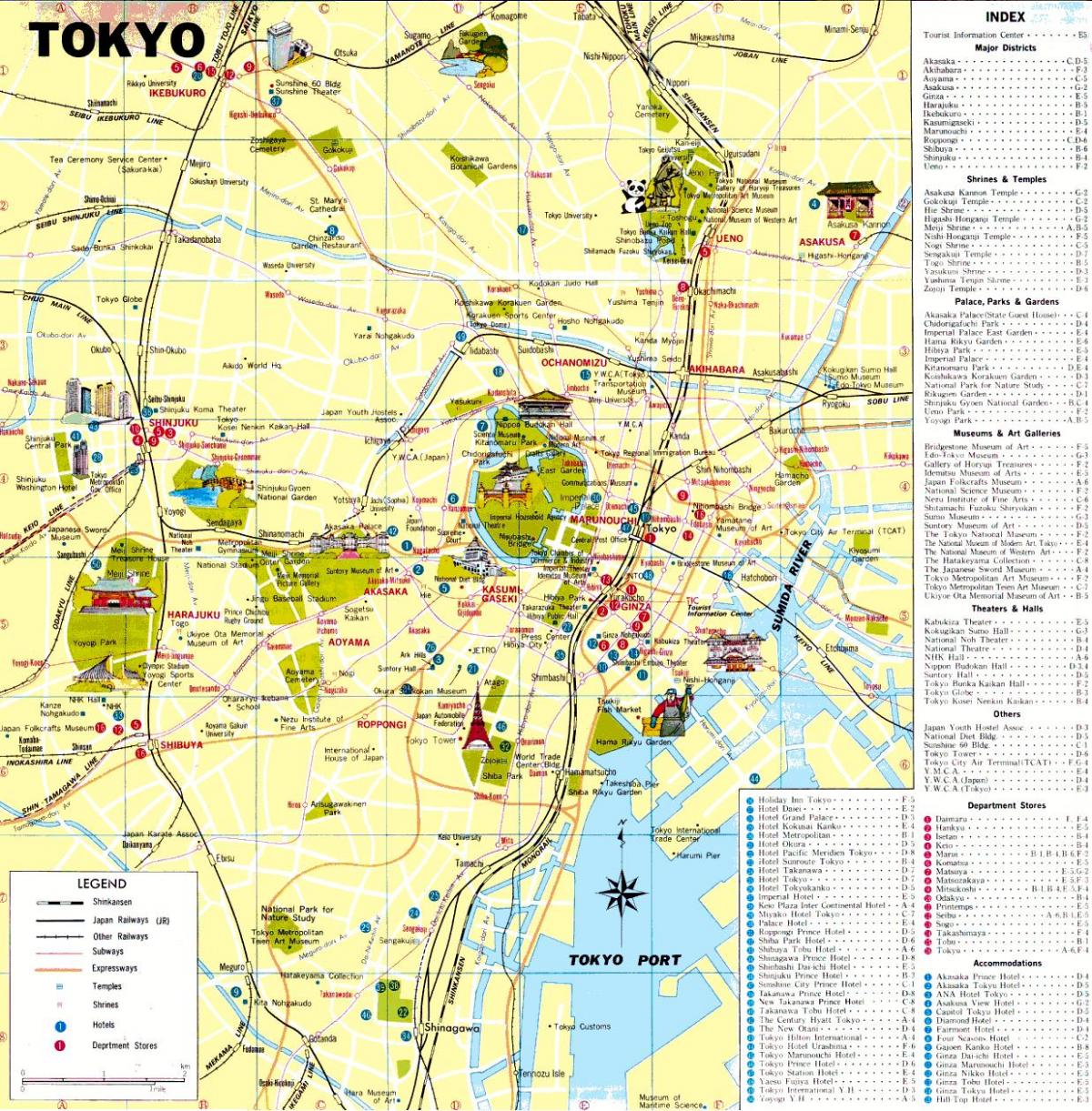 Tokio bezienswaardigheden kaart