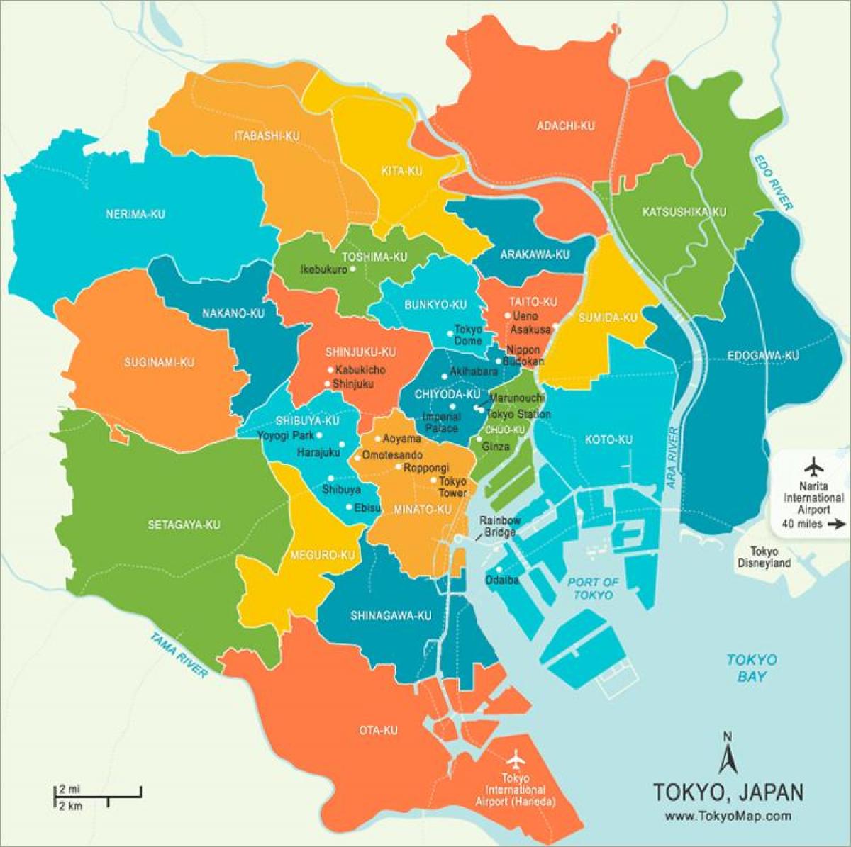 kaart van Tokyo wijken