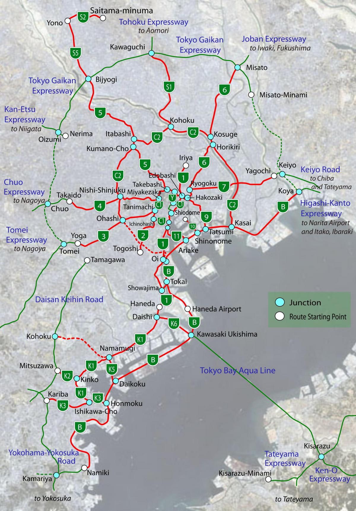 kaart van Tokyo highway