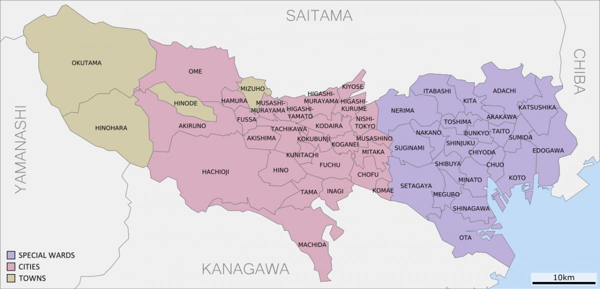 kaart van Tokyo prefecturen